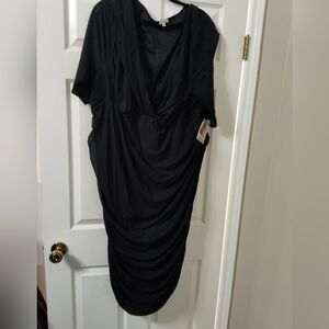 New Kiyonna Plus 5X Ruched BodyCon Black Dress Sheer Stretch Evening Party NWT